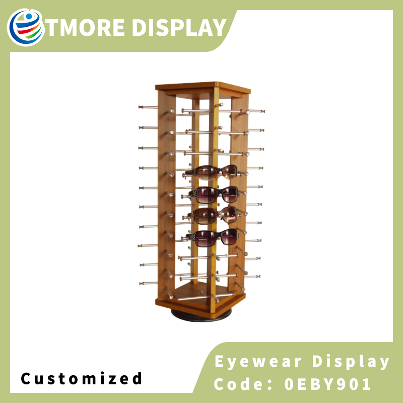 0EBY901 Wooden sunglasses display racks rotating display stand shelf for store