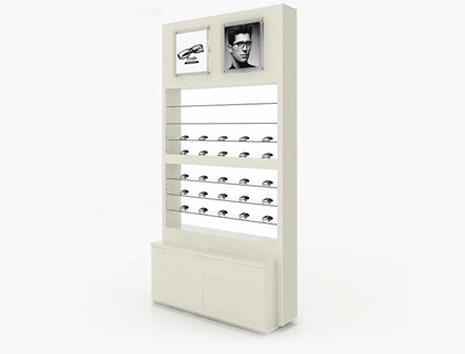 YJ0A649 Optical shop Design Wooden Sunglass Display Stand Showcase Custom Eyeglasses Store Shelf