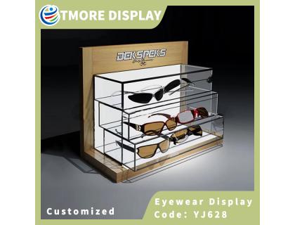 YJ628 Wooden display stand for sunglasses Custom acrylic display box for retail shop